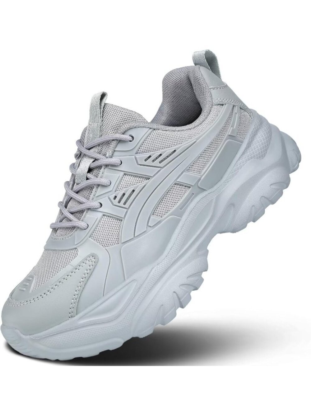 Women's light-Grey mesh soft sole non slip walking Lightweight chunky sneaker